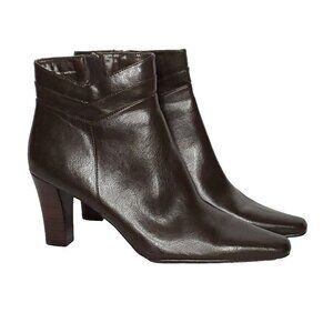 Dark Brown Heeled Ankle Boots 7 Dressy Career Office Square Point Toe